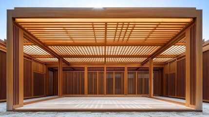 Modern Wooden Pergola Structure Architectural Design and Construction Detail, Open Space Living