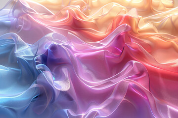Poster - A beautifully textured image showcases colorful fabric drapes in pastel tones, creating a soft and elegant appearance for the textile or fashion industry.