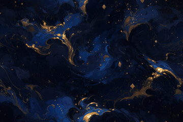 Poster - Another abstract piece features swirling patterns in deep blue and gold hues, creating a sense of depth and sophistication for the graphic resources industry.