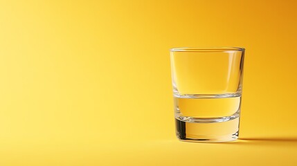 A glass of water on a yellow background.