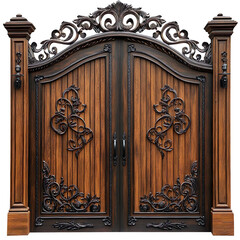 Wall Mural - Luxury beautiful wooden gate isolated on transparent background