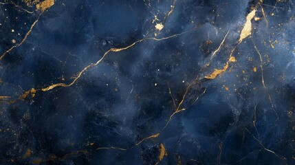 Poster - A blue and gold marble wall with a gold and blue swirl pattern