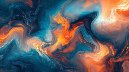 Poster - A painting of a swirl of blue and orange colors