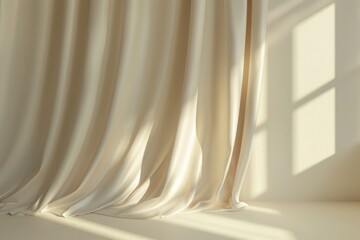 Poster - Minimalistic beige background with window curtain shadows for product presentation.