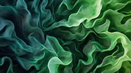 Poster - A green and white abstract painting of a plant with green leaves