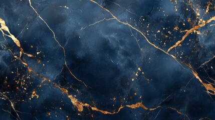 Poster - A blue and gold marble wall with gold streaks