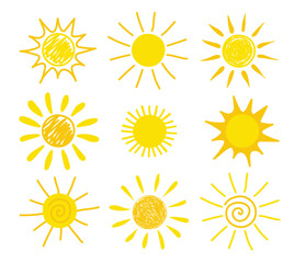Wall Mural - cute hand drawn sun icon set. vector illustration