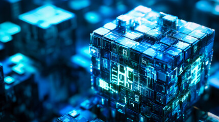 Poster - Technology abstract digital cube. Generic advanced technology concept.