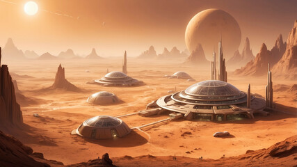 Wall Mural - future mars base or scientific facility. mars colonization concept.