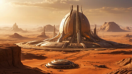Wall Mural - future mars base or scientific facility. mars colonization concept.
