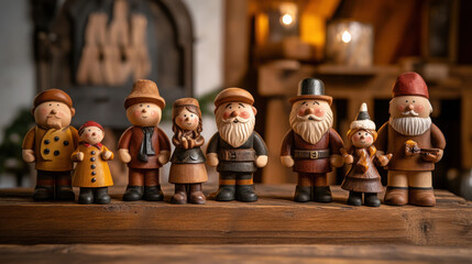 Wall Mural - Handcrafted wooden figurines with traditional german charm for holiday decor and gifts