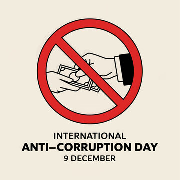 International Anti-Corruption Day Graphic with Crossed Handshake and Money, Celebrating Integrity on December 9