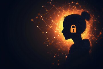Fototapete - A person’s silhouette stands out against a vibrant digital background, highlighting the importance of privacy in AI technology. Generative AI