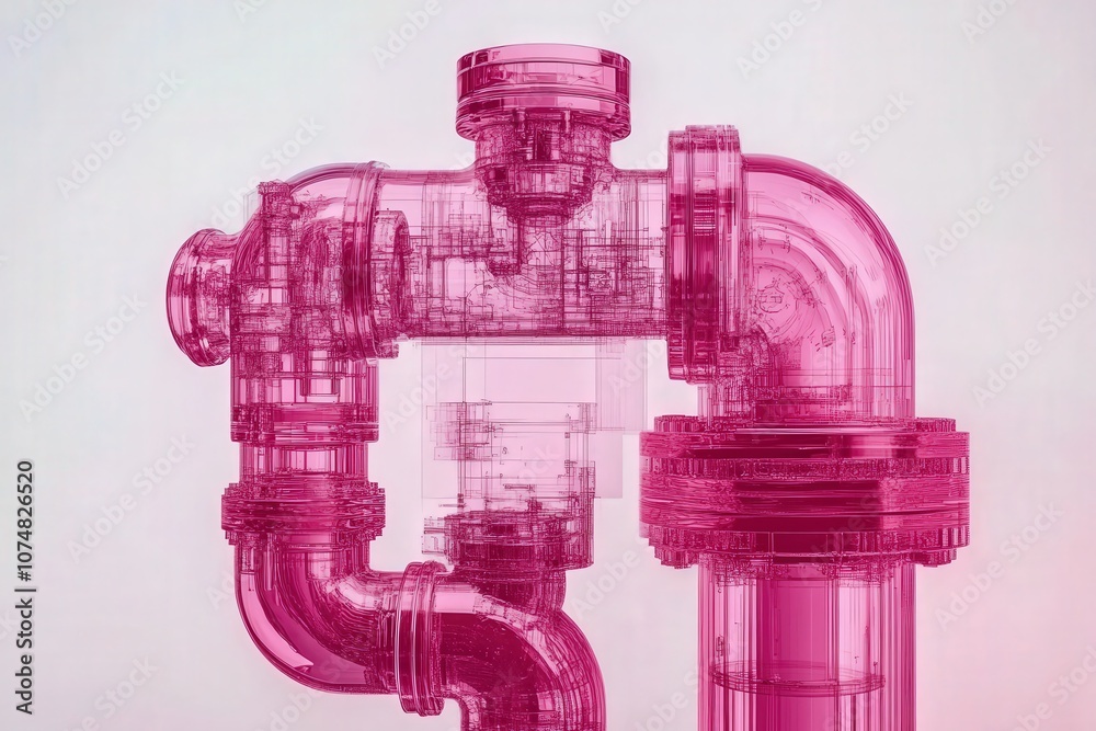 The image features a handheld diagnostic device designed for inspecting transparent pink pipes within a laboratory environment. The focus is on the tools intricate features.