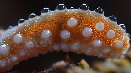 Wall Mural - Macro Photography of Dew Drops on a Mushroom