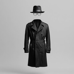 an invisible man wearing a hat and glasses and a suit isolated on gray background, unseen figure unk