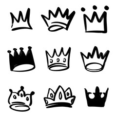 Leinwandbilder - Hand drawn vector crown doodle on white background.