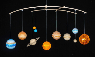 Wall Mural - a solar system mobile hangs from the ceiling, showcasing the planets with realistic detail