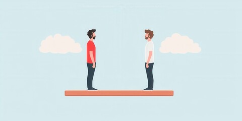Two men standing on a platform, symbolizing communication and connection.