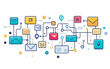 Aufkleber - File organization concept with digital document and folder icons linked on white background, visualizing efficient data management system