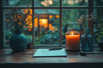 Poster - Minimalist scene of a child writing a letter to Santa, with soft lighting and a cozy background,