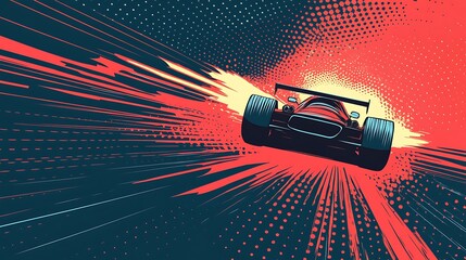 Aufkleber - Red race car speeding forward with a burst of speed and a halftone background.