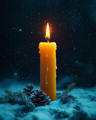 Poster - Elegant, minimalist background with a single Christmas candle on a plain backdrop, symbolizing holiday warmth,