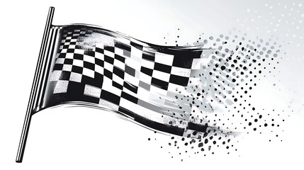 Aufkleber - Waving checkered flag with a blur effect and black and white polka dots.