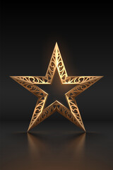 Wall Mural - ornate golden star shape on black background