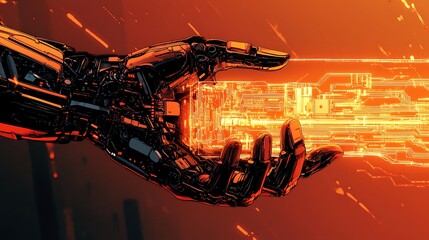 Aufkleber - Robotic hand holding a glowing circuit board.