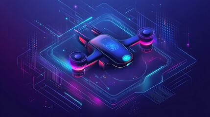 Aufkleber - Futuristic drone on a circuit board.