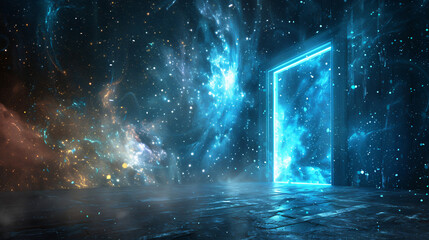 Poster - A stunning cosmic scene featuring a glowing portal surrounded by colorful galaxies and stars, creating a sense of wonder and exploration for fantasy art.