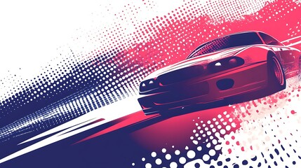 Aufkleber - Red sports car with halftone background.