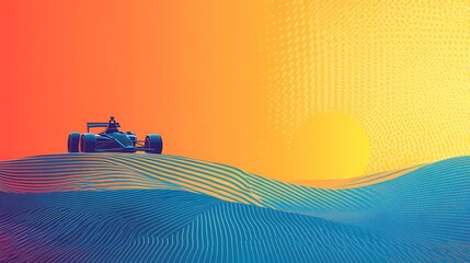 Aufkleber - Race car silhouette on a sunset background.