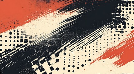 Poster - Abstract background with black, red, and white paint strokes.
