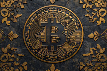 Poster - Graphic background with blockchain patterns and digital currency icons, creating a clean, modern look,