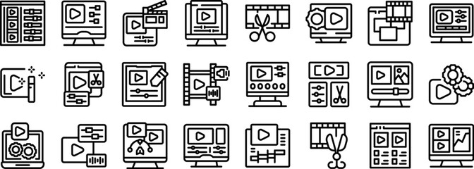 Poster - Video editor icons set. Essential icons for video editing software, representing various tools and functions for content creation and post production workflows