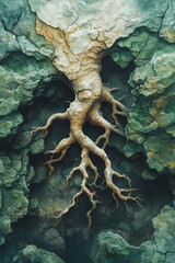Poster - Dreamy watercolor of intertwined tree roots under the soil, created in soft pastel greens and browns with a flowing texture,