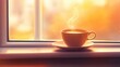 © DailyStock - Coffee Cup on Window Sill Surrounded by Vibrant Autumn Leaves. Capturing the Essence of Fall