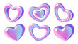 © Anastasiia - 3d Holographic gradient heart shapes collection. Metallic y2k vector design elements set.