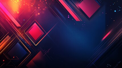 Poster - Abstract geometric background with glowing lines and red squares on a dark blue background.