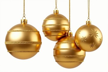 Wall Mural - Golden christmas ornaments: elegant baubles with festive designs hanging on strings