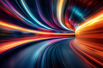 Poster - Vivid light trails creating a dynamic tunnel effect at night