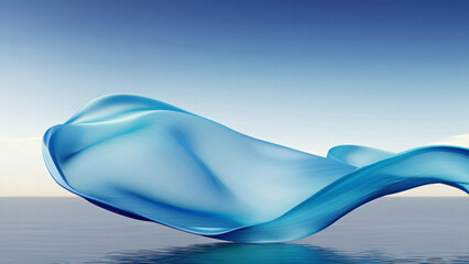 Poster - An artistic depiction of a flowing blue fabric gracefully moving over the surface of the water, creating an elegant and serene visual for abstract design.