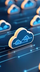 digital cloud computing concept with connected clouds and data flow, illustrating the modern tech la