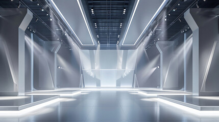 Poster - A sleek and modern exhibition space showcasing bright lighting and minimalist architecture, ideal for showcasing contemporary art and design.