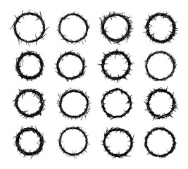 Wall Mural - thorn round frame hand-drawn linocut grunge texture vector set on white background with distressed d