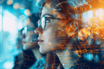 Poster - a double exposure image of a hospital worker in laboratory generative ai