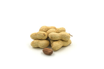 Wall Mural - Peanuts on white background. High protein food. Contains many minerals.