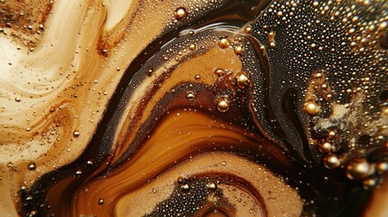 Poster - Abstract swirls of brown and black liquid with bubbles